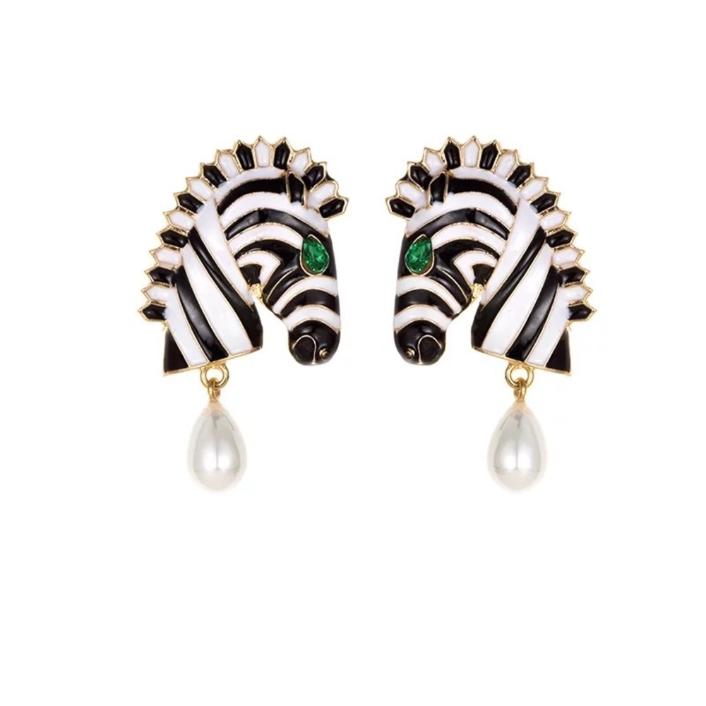Zara Zebra Chunky Chandelier Gold Black  Earrings - Picture 3 of 16